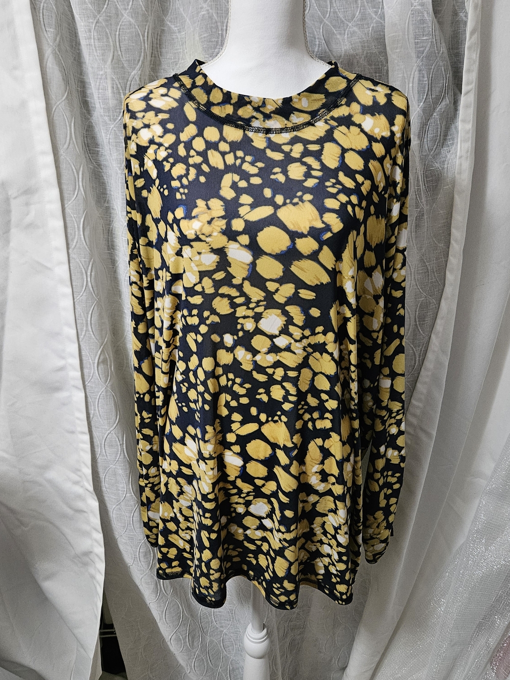 Women’s Lori Goldstein LOGO Navy & Yellow Printed Mesh Long-Sleeve Top 4x